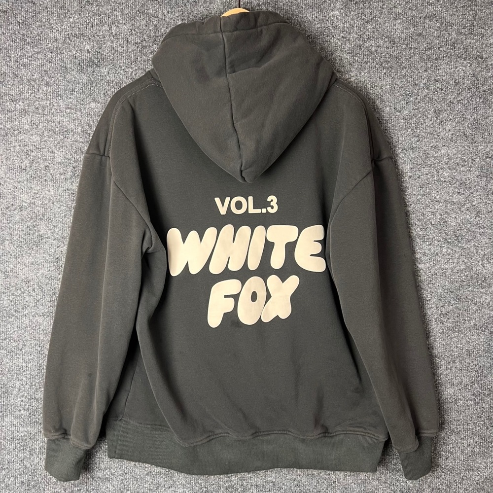 White Fox Hoodie Womens M Charcoal Grey Good Vol 3 Graphic Oversized Pullover - Picture 2 of 9